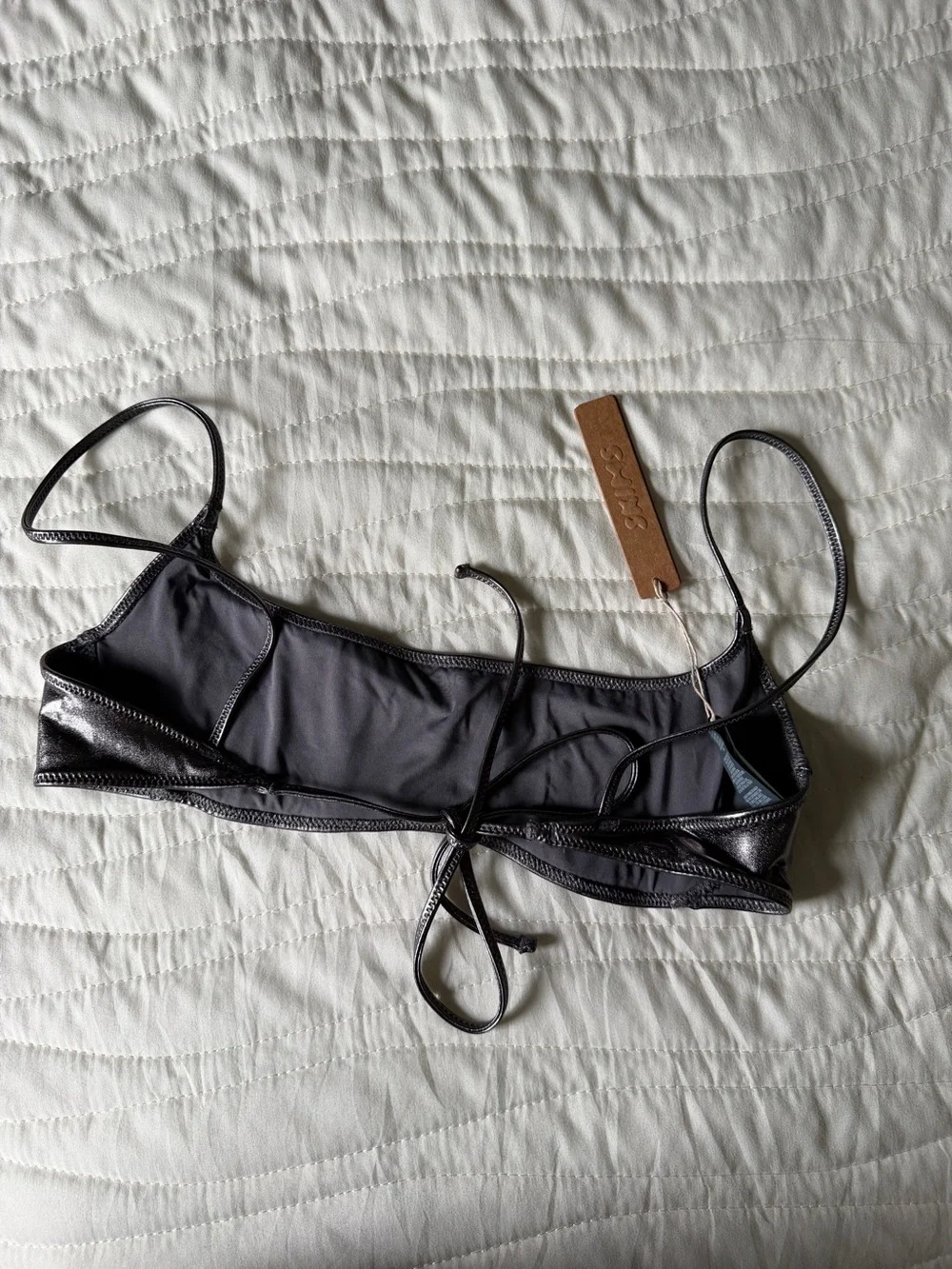 SKIMS Metallic micro scoop bikini top